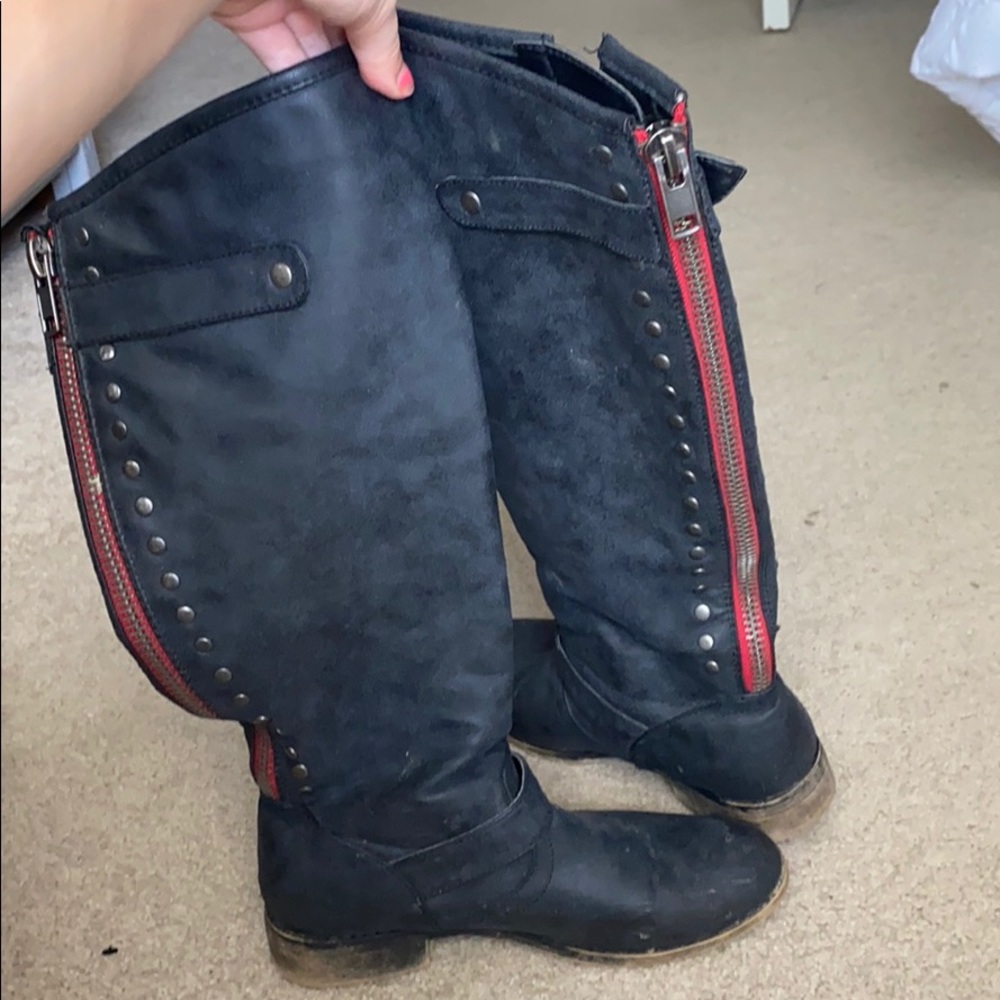 Black Faux Leather riding boots
